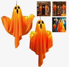 2 fantasmas colgantes con luz LED para Halloween