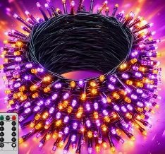 Luces de Halloween de 30 m con 300 LED, morado y naranja, a prueba de agua